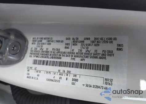 2020 Ford Escape Se из США, поврежденный, VIN 1FMCU9G65LUB55569